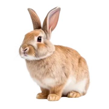 a small brown rabbit sitting on a white background