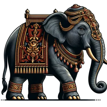 an elephant with a decorated trunk on its back