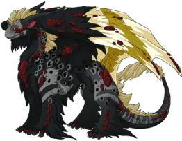 an image of a black dragon with red and yellow wings