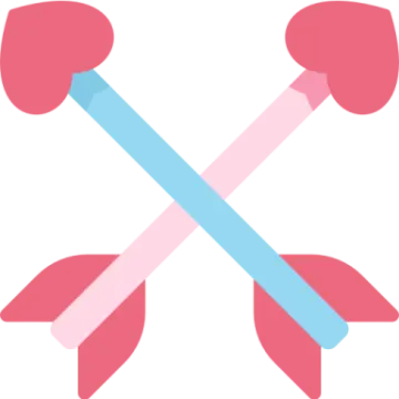 a pink and blue bow with two arrows