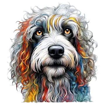 a painting of a dog with colorful hair