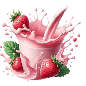 a strawberry splashing into a glass of milk