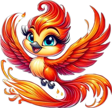 a cartoon bird with orange hair and blue eyes