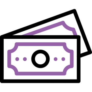 a purple and black envelope with money on it