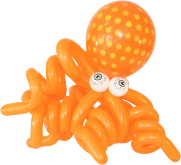 an orange octopus balloon with yellow dots on it