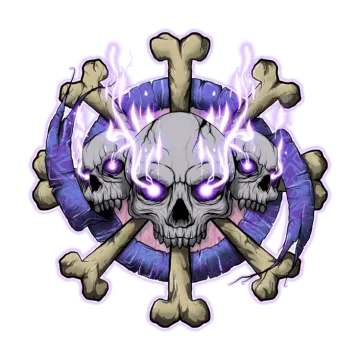 a skull with purple and blue flames on it