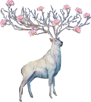 a white deer with pink flowers on it's ant