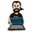 a cartoon of a man with a laptop