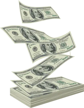 a stack of money flying in the air