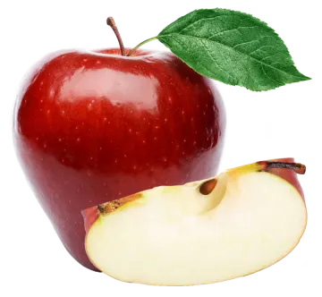 an apple with a leaf on top of it