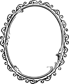 a black and white circular frame with scrolls
