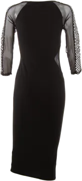 a black dress with polkas on the sleeves