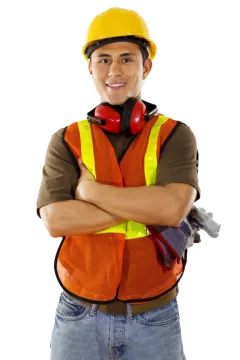 a construction worker with his arms crossed