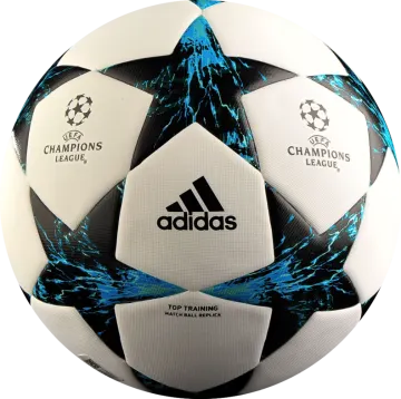 a soccer ball with blue and white designs