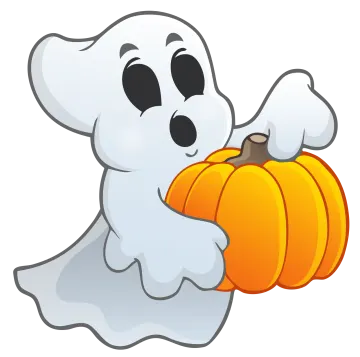 a ghost with a pumpkin in his hand