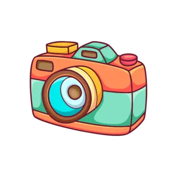 a camera icon in cartoon style