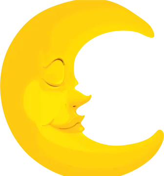 a yellow crescent with a smiling face on it