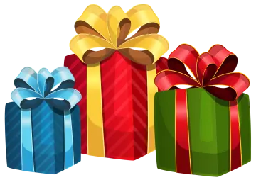 three gift boxes with bows and ribbons