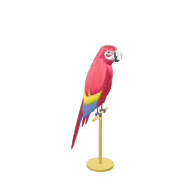 a red parrot sitting on top of a wooden stand