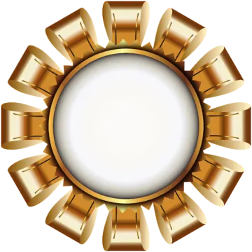 an image of a gold medal with ribbons