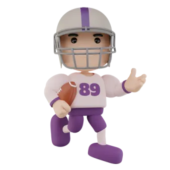 a purple and white football player with a helmet on
