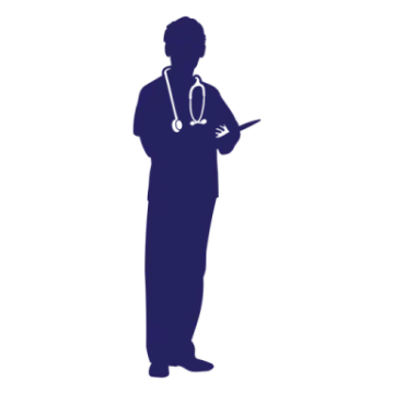 a silhouette of a doctor with a stel