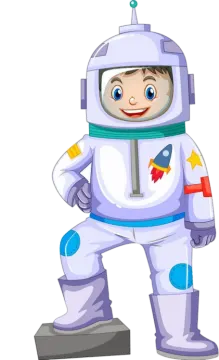 a boy in an astronaut suit with a rocket