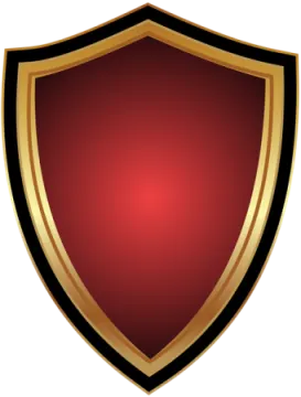 a red shield on a white background
