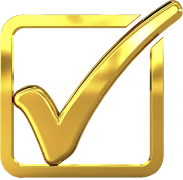 a golden check mark on a white background