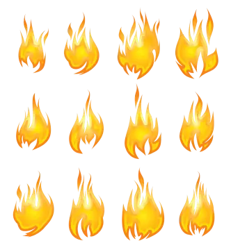a set of fire flames on white background