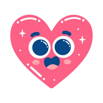 a pink heart with blue eyes