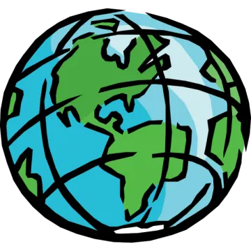 a blue and green globe on a white background