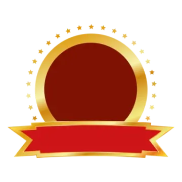 a gold medal with red ribbon and stars