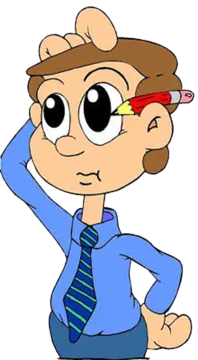 a cartoon character with a pencil in his hand