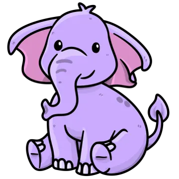 a purple elephant sitting down on the ground