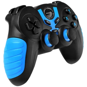 a blue and black game controller