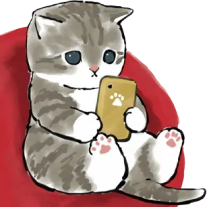 a cat sitting on top of a red chair holding a cell