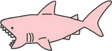 a pink shark sticker on a white background