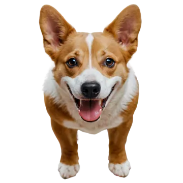 a brown and white dog with its mouth open