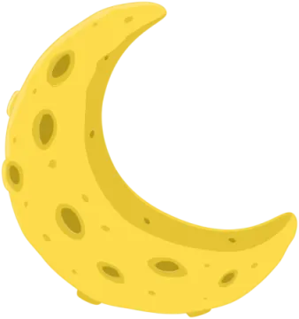 a yellow crescent with holes on it