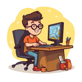 a person sitting at a desk with a computer