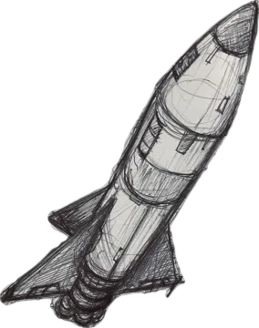a drawing of a rocket on a white background