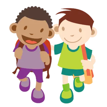 a boy and girl with backpacks