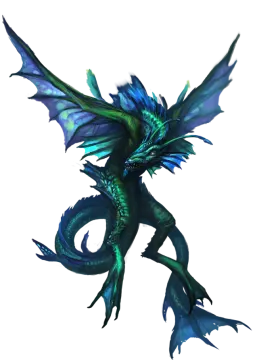 a blue and green dragon with large wings