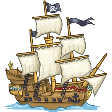 a pirate ship with a flag on it
