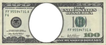 a hundred dollar bill with a hole cut into it