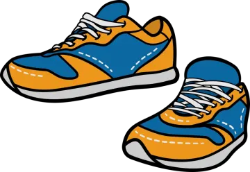 a pair of blue and orange shoes