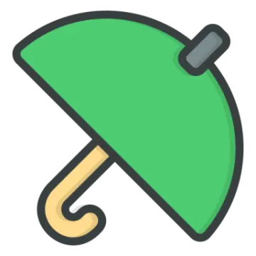 a green umbrella with a yellow handle