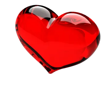 a red glass heart on a white background