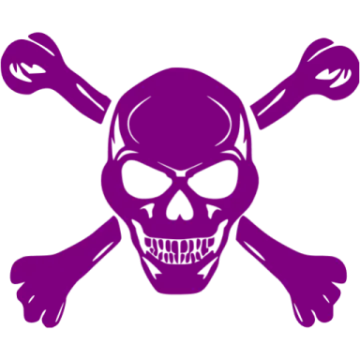 a purple skull and crossbones